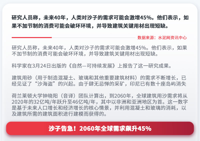 沙子告急！2060年全球需求飆升45%